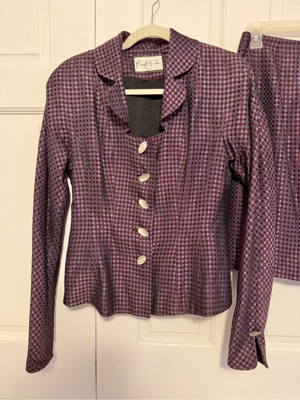 Vintage Mary McFadden Studio Purple Burgundy Skirt Suit Set‎ Size 4